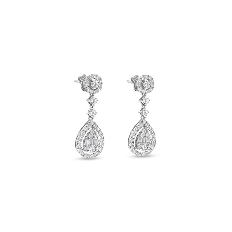 Round Brilliant & Baguette Diamond Drop Earrings