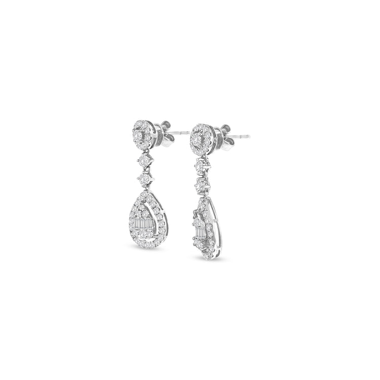 Round Brilliant & Baguette Diamond Drop Earrings