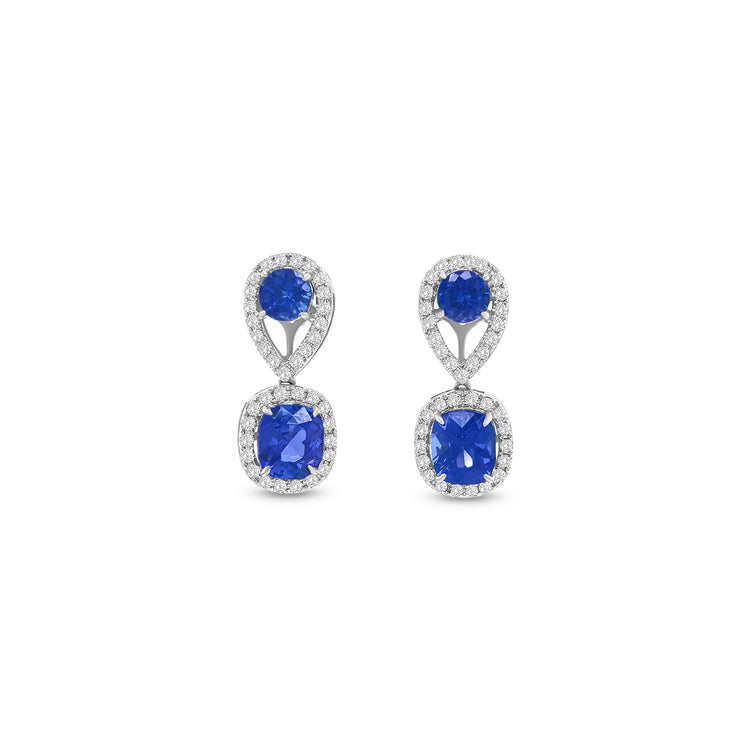 Round Cut Tanzanite & Diamond Stud Earrings