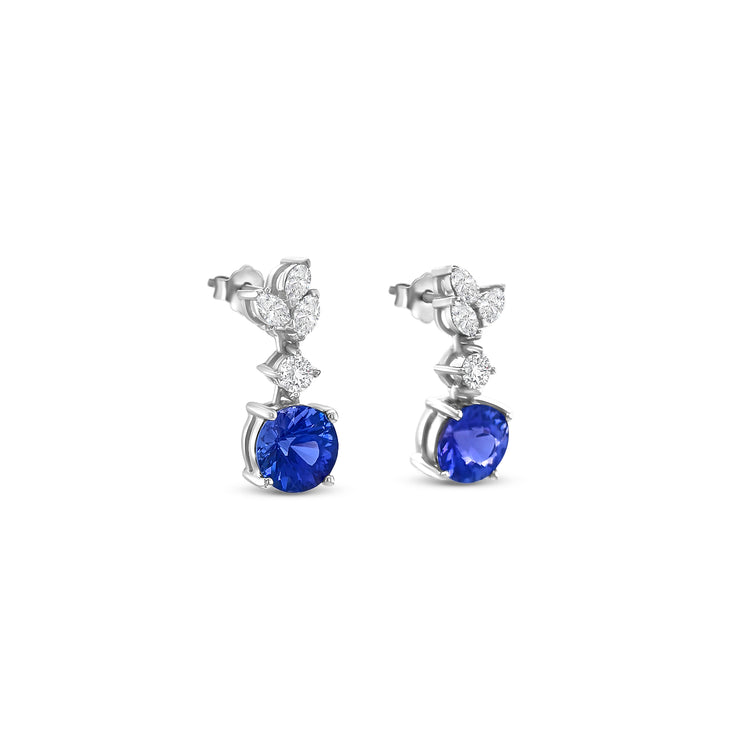 Round Cut Tanzanite & Diamond Stud Earrings