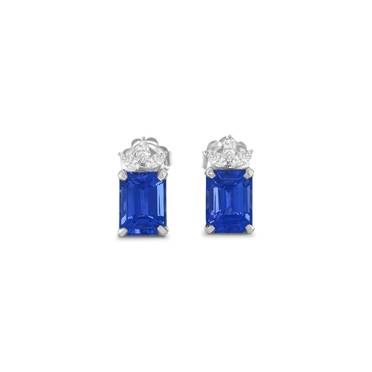 Emerald Cut Tanzanite & Diamond Stud Earrings