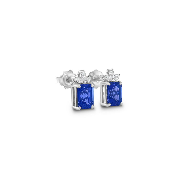 Emerald Cut Tanzanite & Diamond Stud Earrings