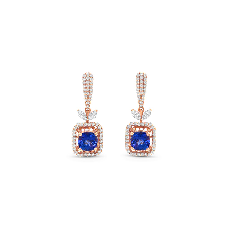 Square Cushion Tanzanite & Diamond Drop Earrings, Tanzanite Earrings, Diamond Drop Earrings, Fine Jewelry, Luxury Earrings, Fashion Earrings, Tanzanite Jewelry, Sparkling Drop Earrings, Statement Earrings, Elegant Jewelry, Special Occasion Earrings, Tanzanite and Diamond Earrings, Timeless Jewelry, Handcrafted Earrings, Gemstone Drop Earrings