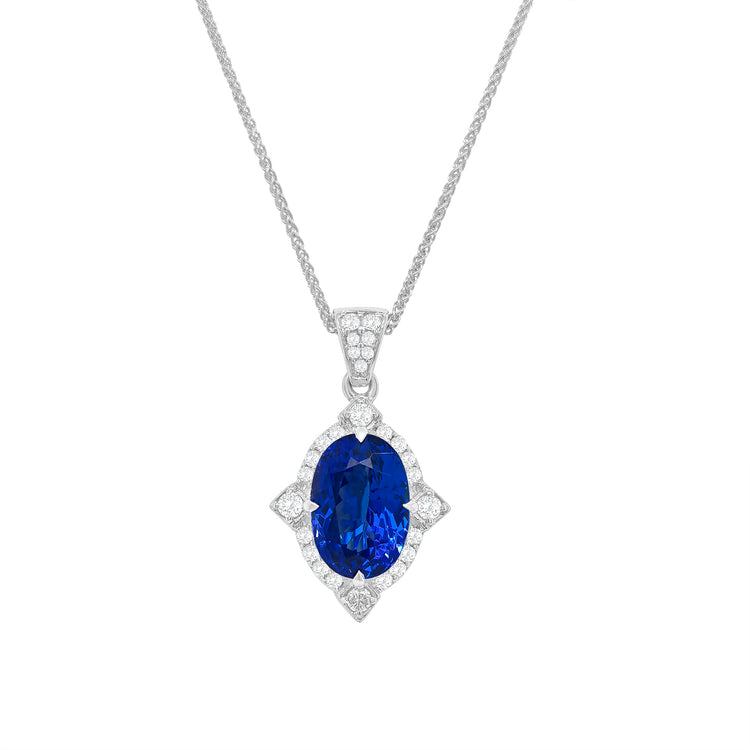 Oval Cut Tanzanite & Round Brilliant Diamond Pendant