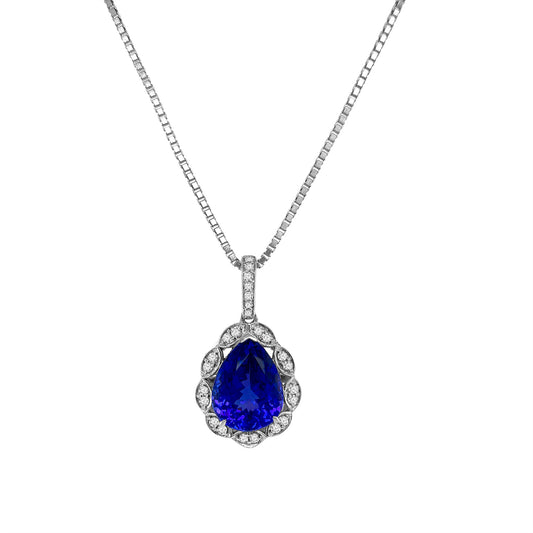 Pear Shape Tanzanite & Diamond Halo Pendant