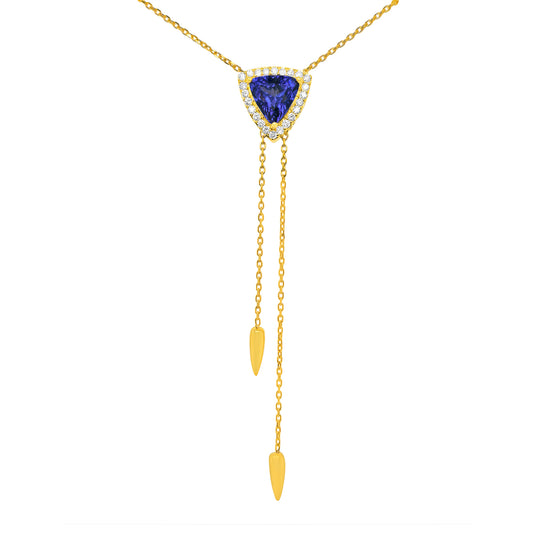 Trillion Tanzanite & Diamond Halo Pendant