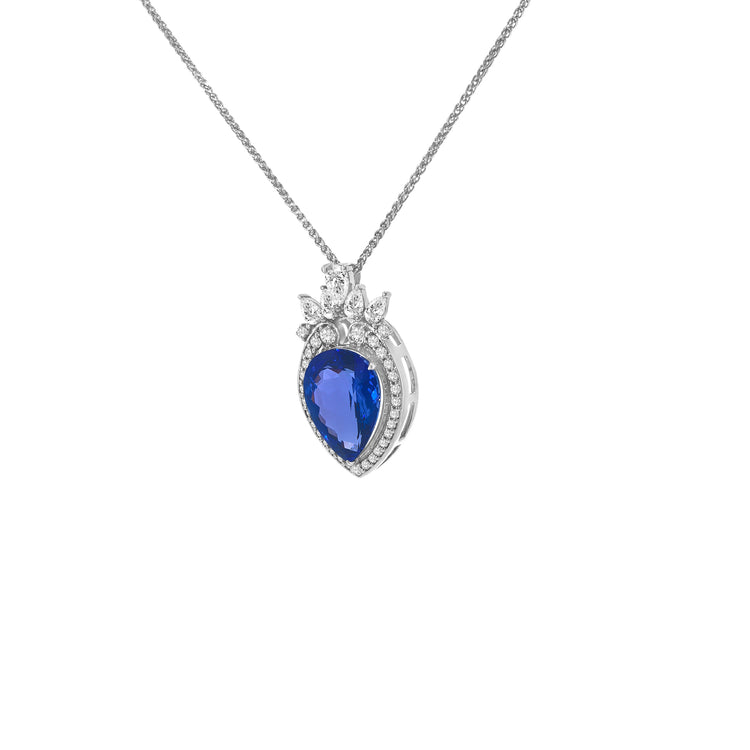 Pear Shape Tanzanite Diamond Halo Pendant