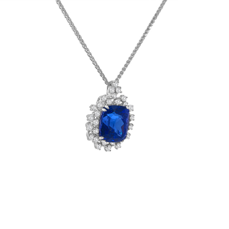 Rectangular Cushion Cut Tanzanite Diamond Halo Pendant