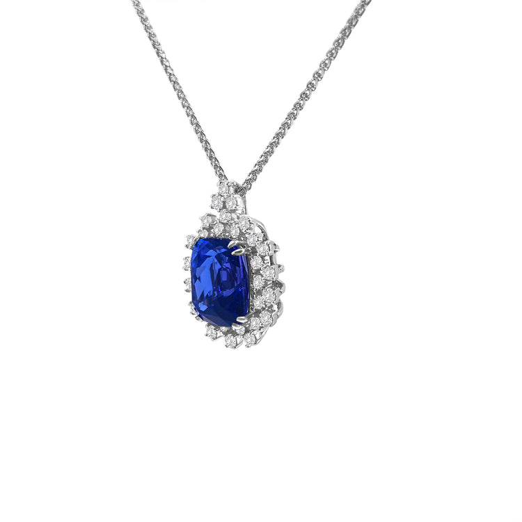 Rectangular Cushion Cut Tanzanite Diamond Halo Pendant
