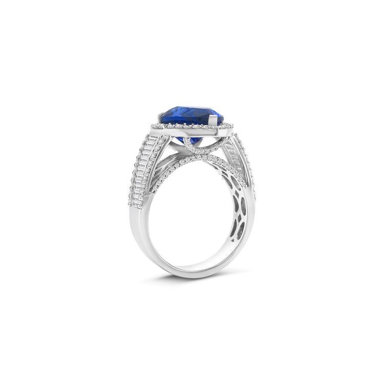 Pear Shape Tanzanite & Diamond Halo Ring