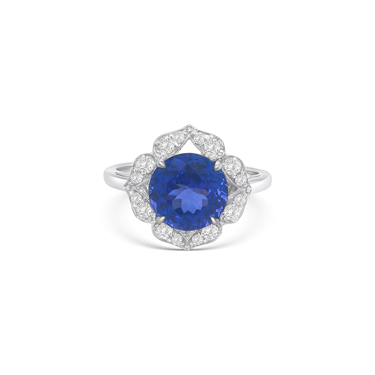 Round Tanzanite & Diamond Halo Ring