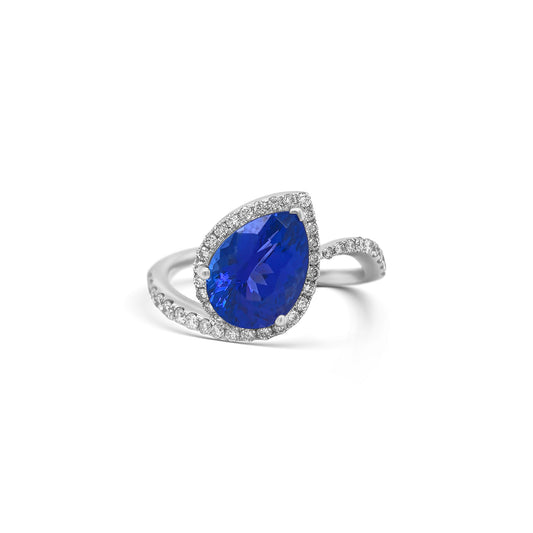 Pear Shape Tanzanite & Diamond Halo Ring