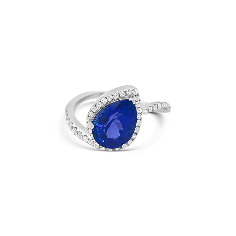 Pear Shape Tanzanite & Diamond Halo Ring
