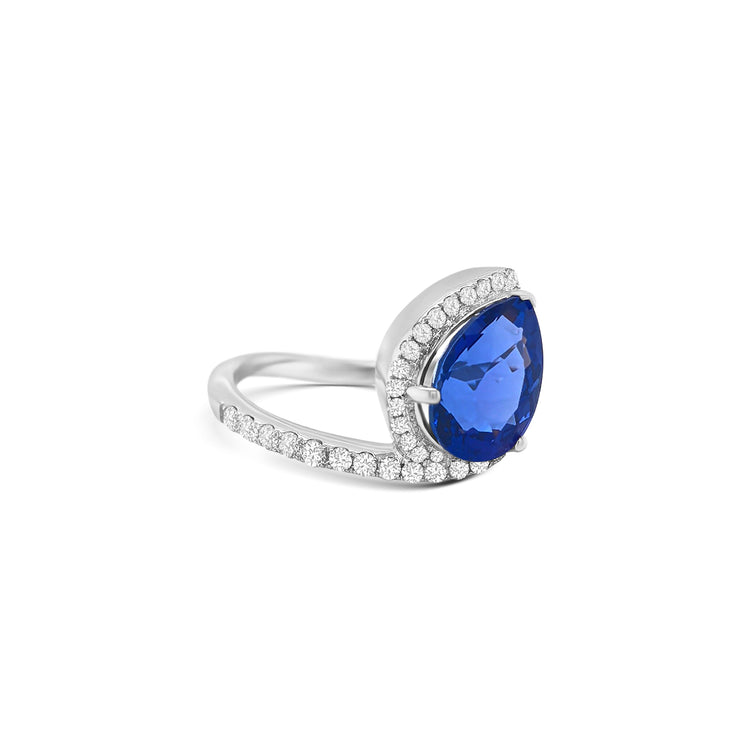 Pear Shape Tanzanite & Diamond Halo Ring