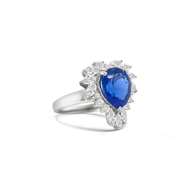 Pear Shape Tanzanite & Diamond Halo Ring