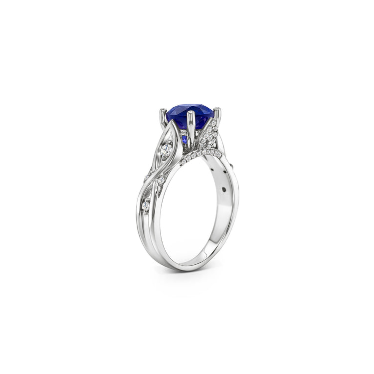 Round Tanzanite & Round Brilliant Diamond Ring