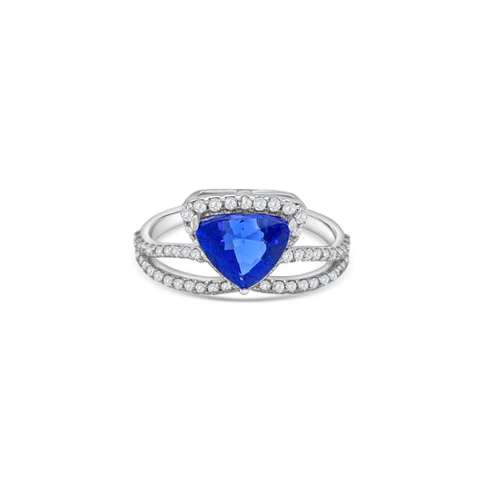Trillion Cut Tanzanite & Diamond Ring
