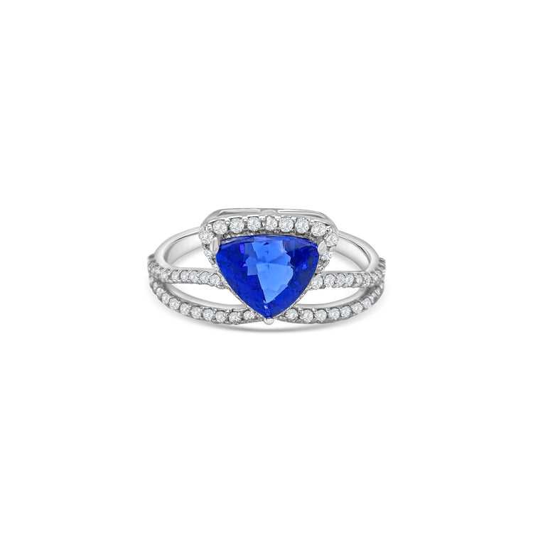 Trillion Cut Tanzanite & Diamond Ring