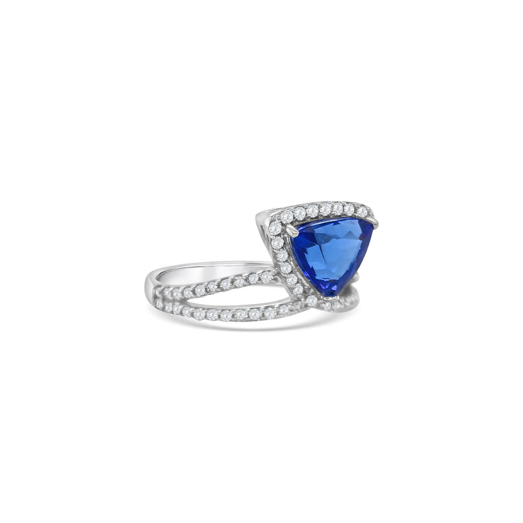 Trillion Cut Tanzanite & Diamond Ring