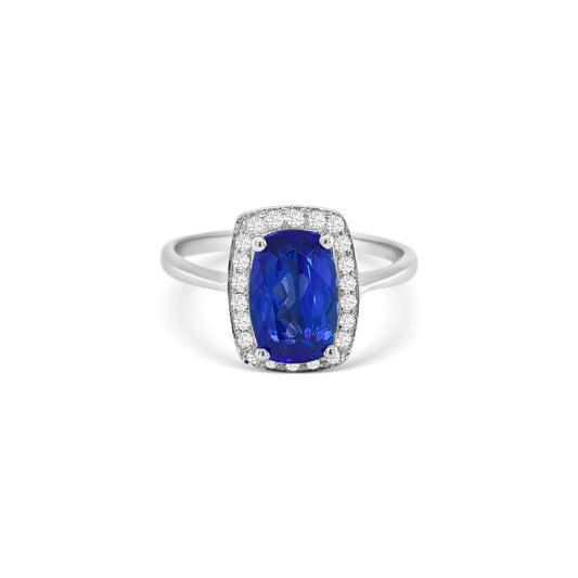 Cushion Cut Tanzanite & Diamond Ring