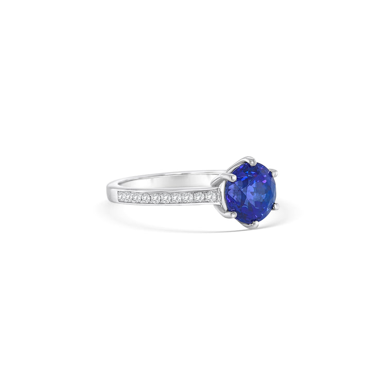 Round Cut Tanzanite & Diamond Ring