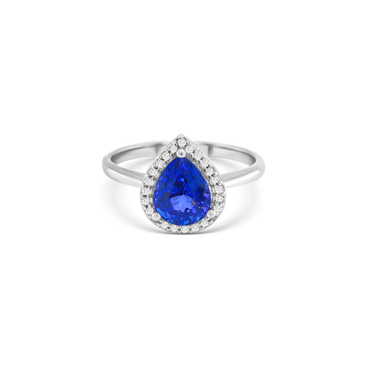 Solitaire Pear Shape Tanzanite Diamond Halo Ring