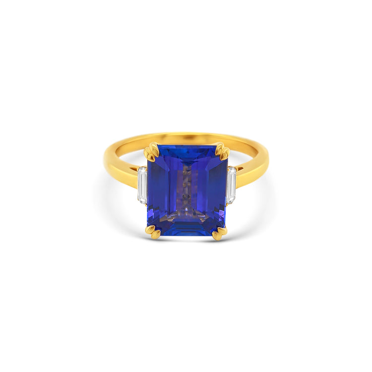 Emerald-cut Tanzanite & Diamond Ring