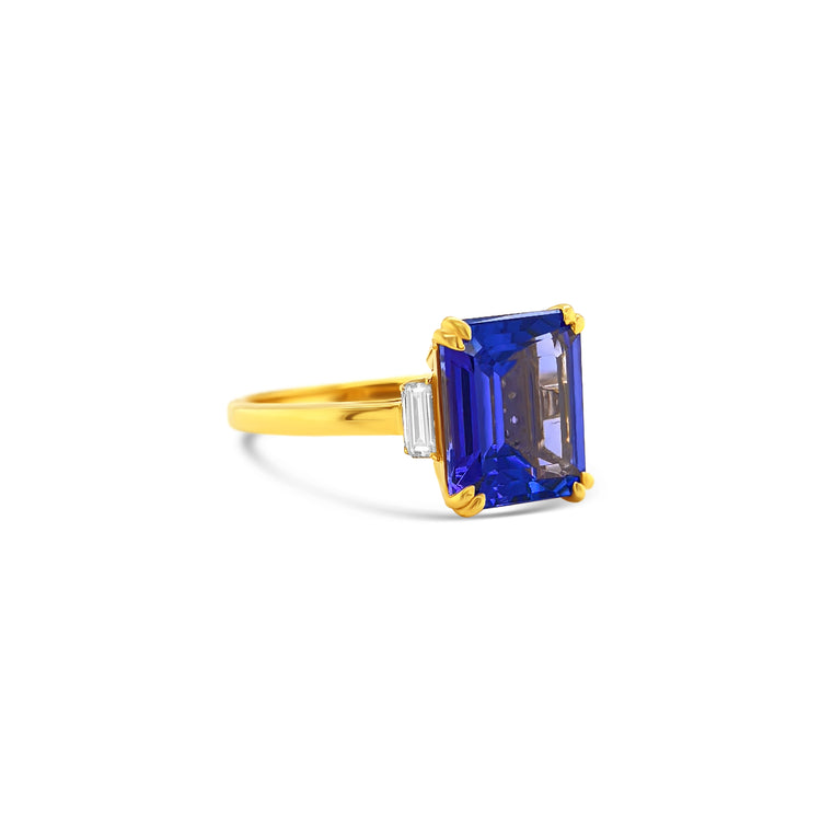 Emerald-cut Tanzanite & Diamond Ring