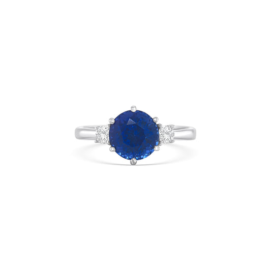 Round cut Tanzanite & Diamond Trilogy Ring