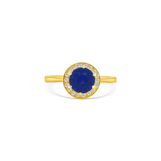 Round cut Tanzanite & Diamond Halo Ring