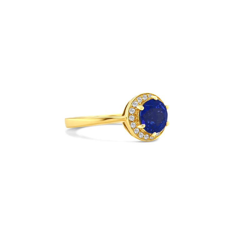 Round cut Tanzanite & Diamond Halo Ring