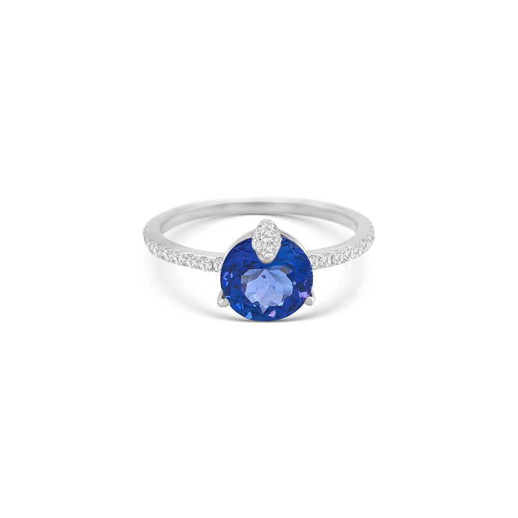 Round Cut Tanzanite & Diamond Ring