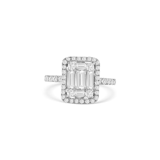 Round Brilliant & Baguette Cut Illusion Diamond Ring