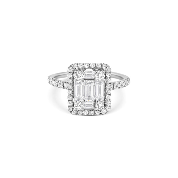 Round Brilliant & Baguette Cut Illusion Diamond Ring