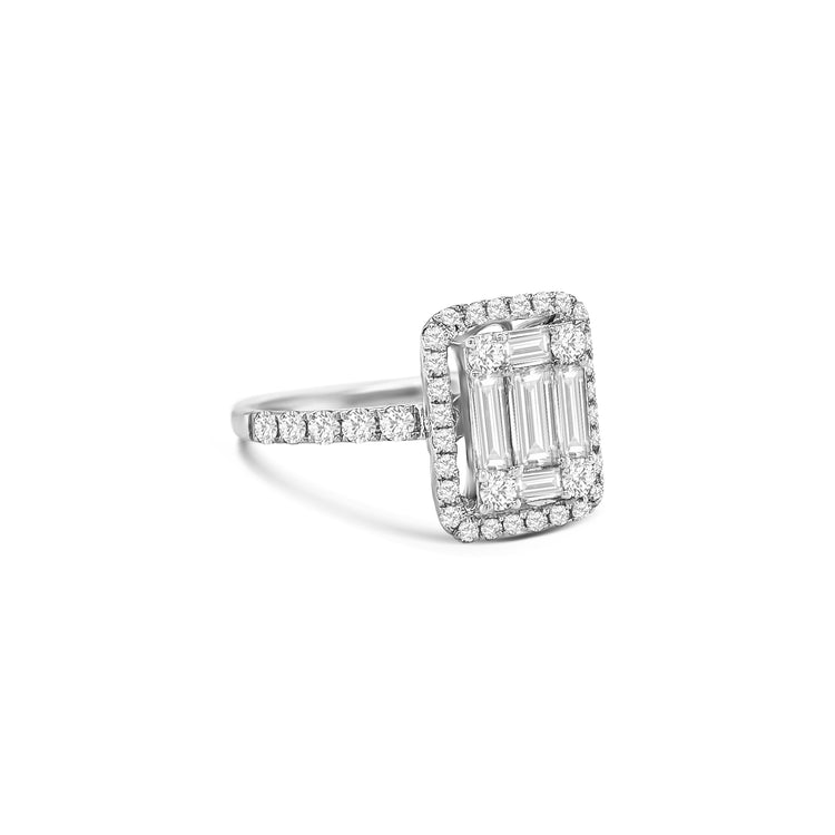 Round Brilliant & Baguette Cut Illusion Diamond Ring