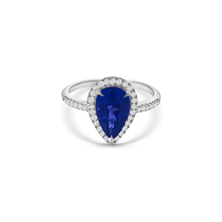Pear Shape Tanzanite Diamond Halo Ring