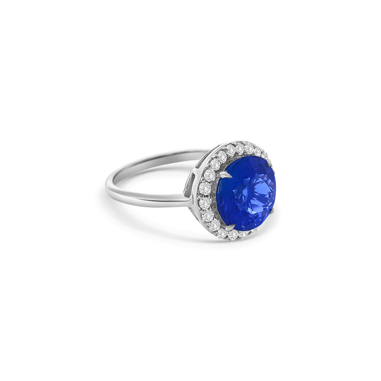 Round Cut Tanzanite Diamond Halo Ring