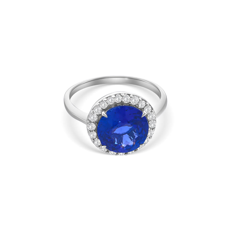 Round Cut Tanzanite Diamond Halo Ring