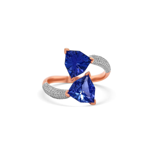 Two Stone Trillion Tanzanite & Diamond Ring