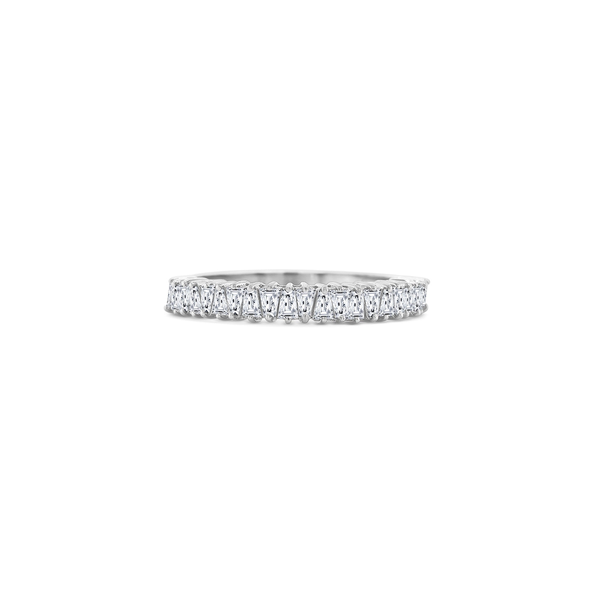 tapered baguette diamond ring, half eternity diamond ring, white gold baguette ring, delicate baguette cut band, fine diamond stacking ring, minimalist eternity band, tapered cut diamond ring