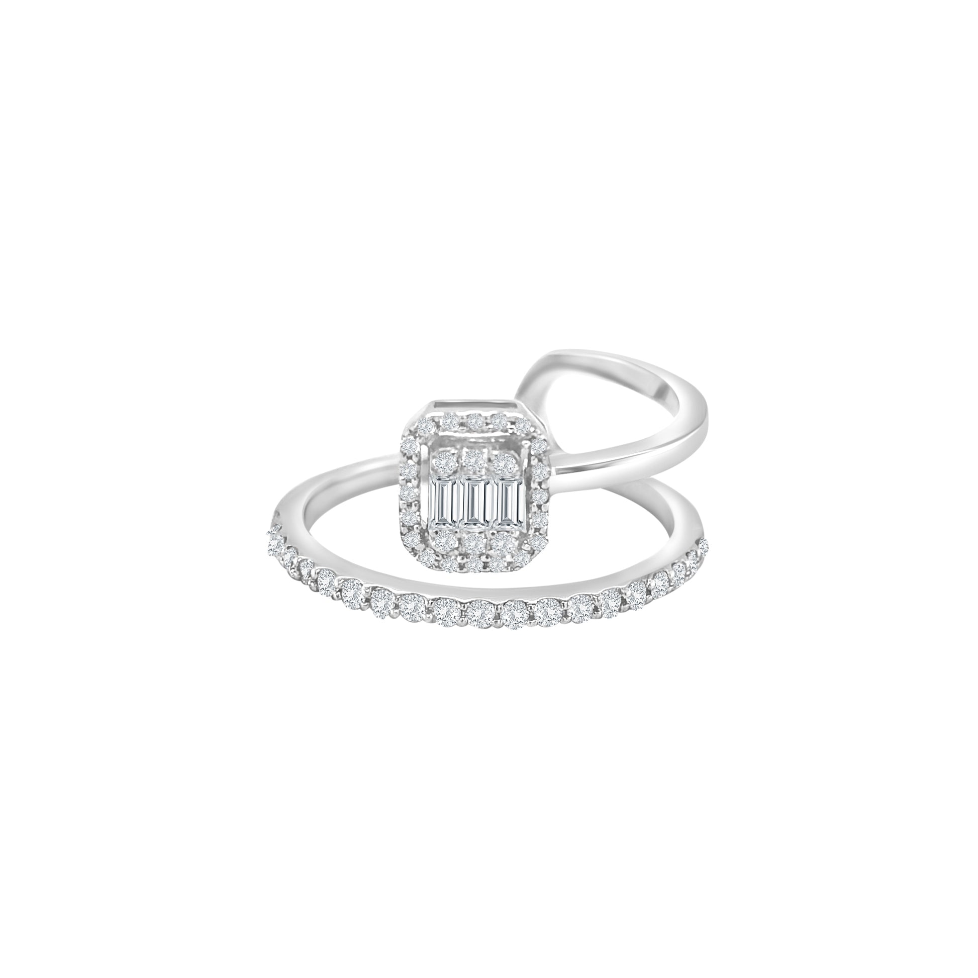 illusion diamond ring, baguette and round cut diamond ring, open band dress ring, elegant diamond fashion ring, modern women’s diamond ring, fine jewellery ring