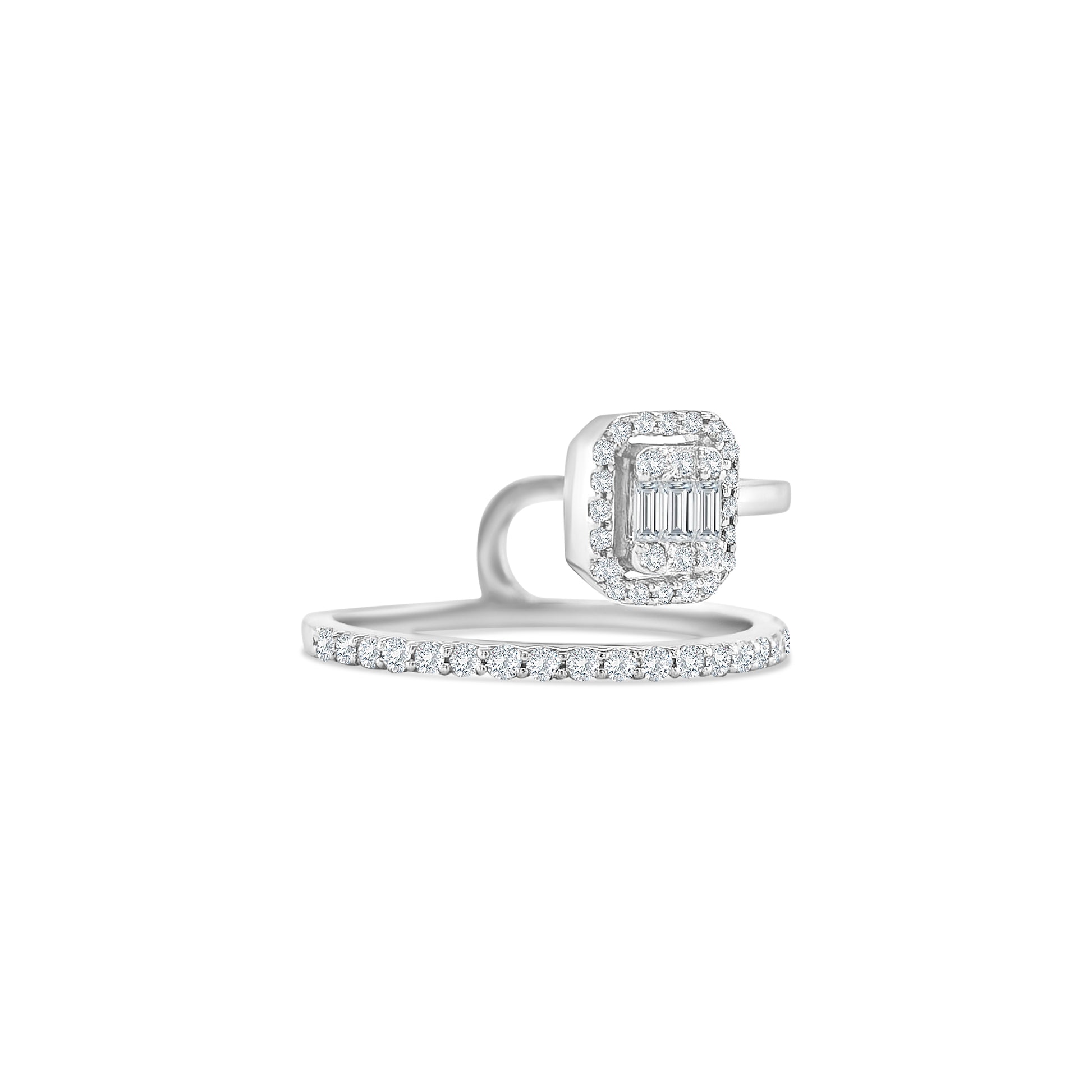 illusion diamond ring, baguette and round cut diamond ring, open band dress ring, elegant diamond fashion ring, modern women’s diamond ring, fine jewellery ring