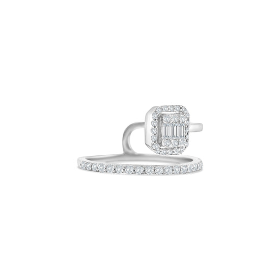 illusion diamond ring, baguette and round cut diamond ring, open band dress ring, elegant diamond fashion ring, modern women’s diamond ring, fine jewellery ring