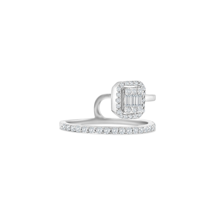 illusion diamond ring, baguette and round cut diamond ring, open band dress ring, elegant diamond fashion ring, modern women’s diamond ring, fine jewellery ring