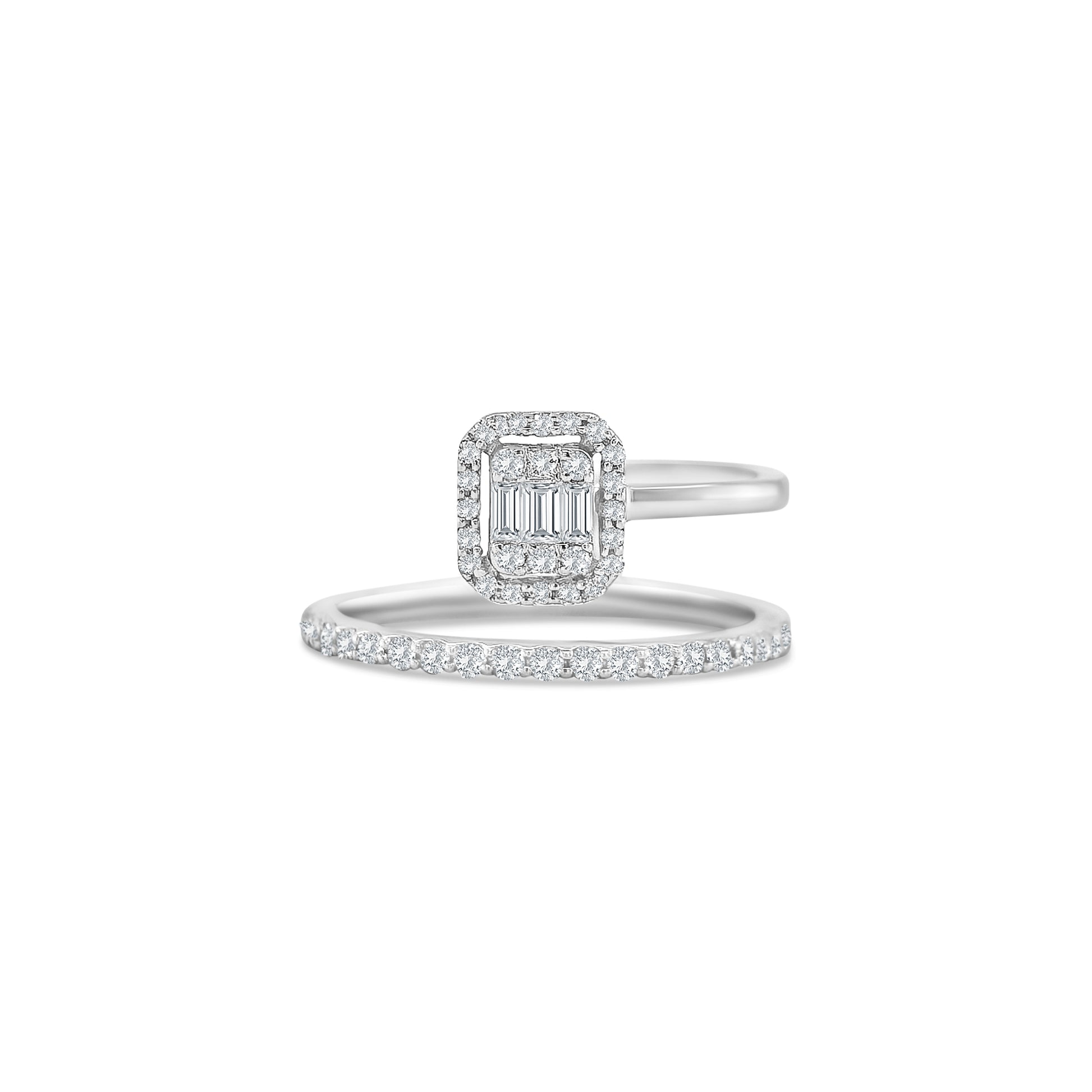 illusion diamond ring, baguette and round cut diamond ring, open band dress ring, elegant diamond fashion ring, modern women’s diamond ring, fine jewellery ring