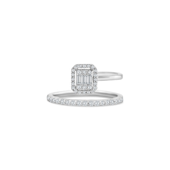 illusion diamond ring, baguette and round cut diamond ring, open band dress ring, elegant diamond fashion ring, modern women’s diamond ring, fine jewellery ring