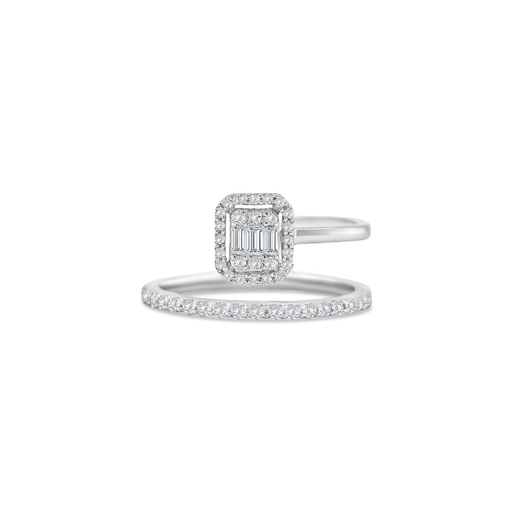 illusion diamond ring, baguette and round cut diamond ring, open band dress ring, elegant diamond fashion ring, modern women’s diamond ring, fine jewellery ring