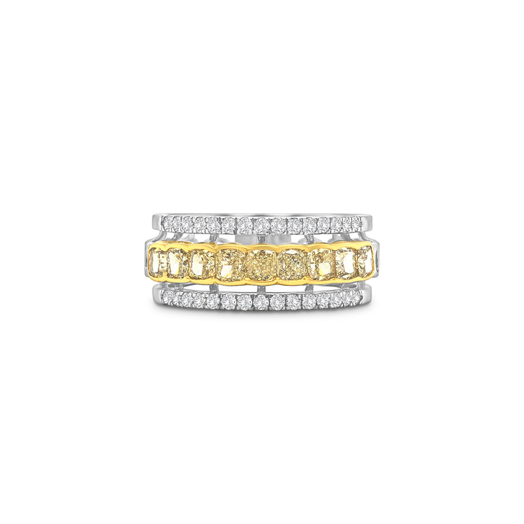 Fancy Intense Yellow Cushion & Round Brilliant Diamond Dress Ring