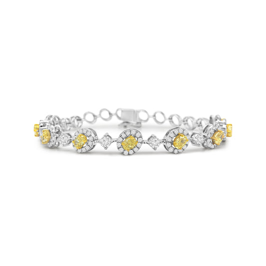 Oval Fancy Yellow & Round Brilliant Diamond Link Bracelet