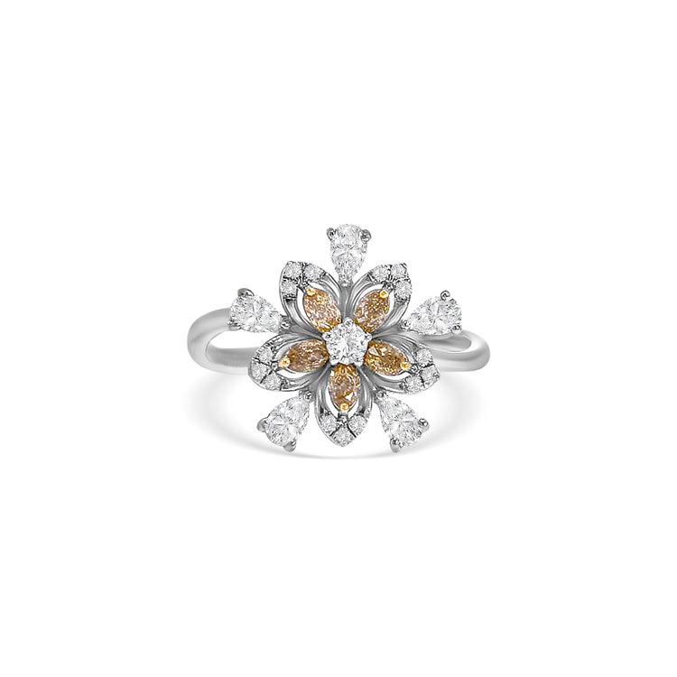 Fancy Yellow Marquise Cut Diamond Flower Ring